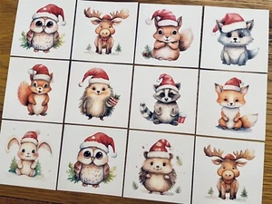 9x Aquarell Weihnachten Wald Tier Kartenaufleger Kartenherstellung Baby - Bild 1 von 3