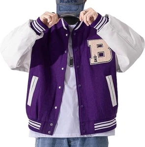 Men Varsity College Jacket Baseball Bomber Jacket Vintage Sweatshirt Casual Coat - Picture 1 of 33
