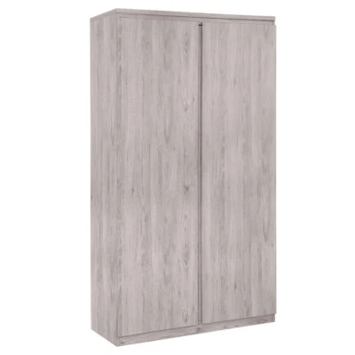HAPPY BEDS Wardrobe, Jupiter Grey Oak Wooden 2 Door Wardrobe 191 cm x 100.5 cm x 57 cm