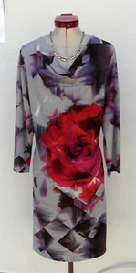 TEABERRY Grey Floral Print DRESS Size Aus 16 BNWOT NEW Cowl Bodycon Pink Red - Picture 1 of 6