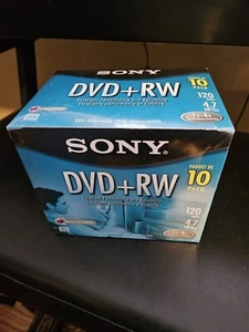 Sony DVD+RW 120 Minute 4.7 GB 10 Pack Cases New, Sealed - Picture 1 of 2