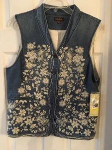 NWT Multiples Lined  Embellished  Embroidered Rhinestone Jean Vest Sz M - Picture 1 of 9