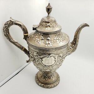 Vintage Conrad C. Bard & Son Sterling Silver Engraved 12in Floral Tea Coffee Pot