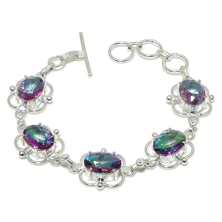 Pulsera de joyería de plata de ley 925 hecha a mano con piedras preciosas de topacio místico tamaño 7-8" Foto 1 de 1