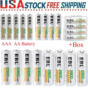 EBL Lot AA AAA Rechargeable Batteries 2800mAh 2300mAh 1100mAh 800mAh NI-MH + Box - Picture 1 of 93