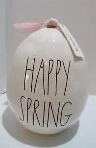 RAE DUNN “HAPPY SPRING”EASTER EGG CERAMIC W/PINK CHECK BOW 9" - Picture 1 of 6