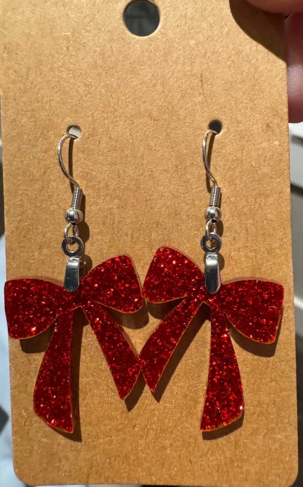 Brincos de Natal Red Sparkle pendurados feriado feito à mão corte a laser NOVO - Imagem 1 de 1