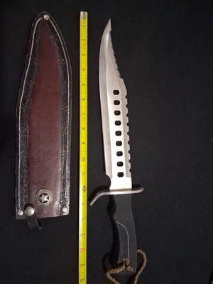 VINTAGE USA CUSTOM DESIGN SURVIVOR FIXED BLADE LG. KNIFE w/ CUSTOM LEATHER... - Image 1 of 4