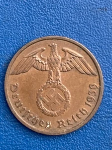 WWII GERMANY. 1939 TWO REICHSPFENNIG COIN -:- IN VERY NICE CIRCULATED CONDITION. - Picture 1 of 4