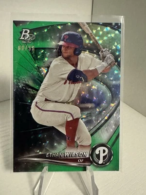 2022 Bowman Platinum - Top Prospects Ethan Wilson #TOP-10 Green Icy Foil /99  - Image 1 of 3