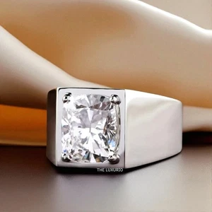 Solid 950 Platinum 4.50 Ct IGI Lab Grown Cushion Cut Diamond Mens Wedding Band - Picture 1 of 11
