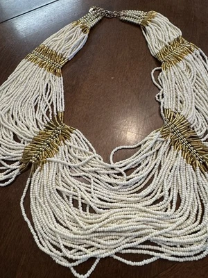 Collar BIB Firmado ALDO Cuentas Pasarela Egipcia De Colección Marfil SEMILLA Y Dorado Foto 1 de 4