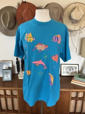 Camisa EYES ON CALIFORNIA Mujer Talla M/L Pez Puntada Única De Colección Azul Foto 1 de 4