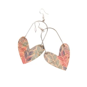 Colorful Heart Handcrafted Herringbone Chevron Feathered Dangle Earrings - Picture 1 of 5