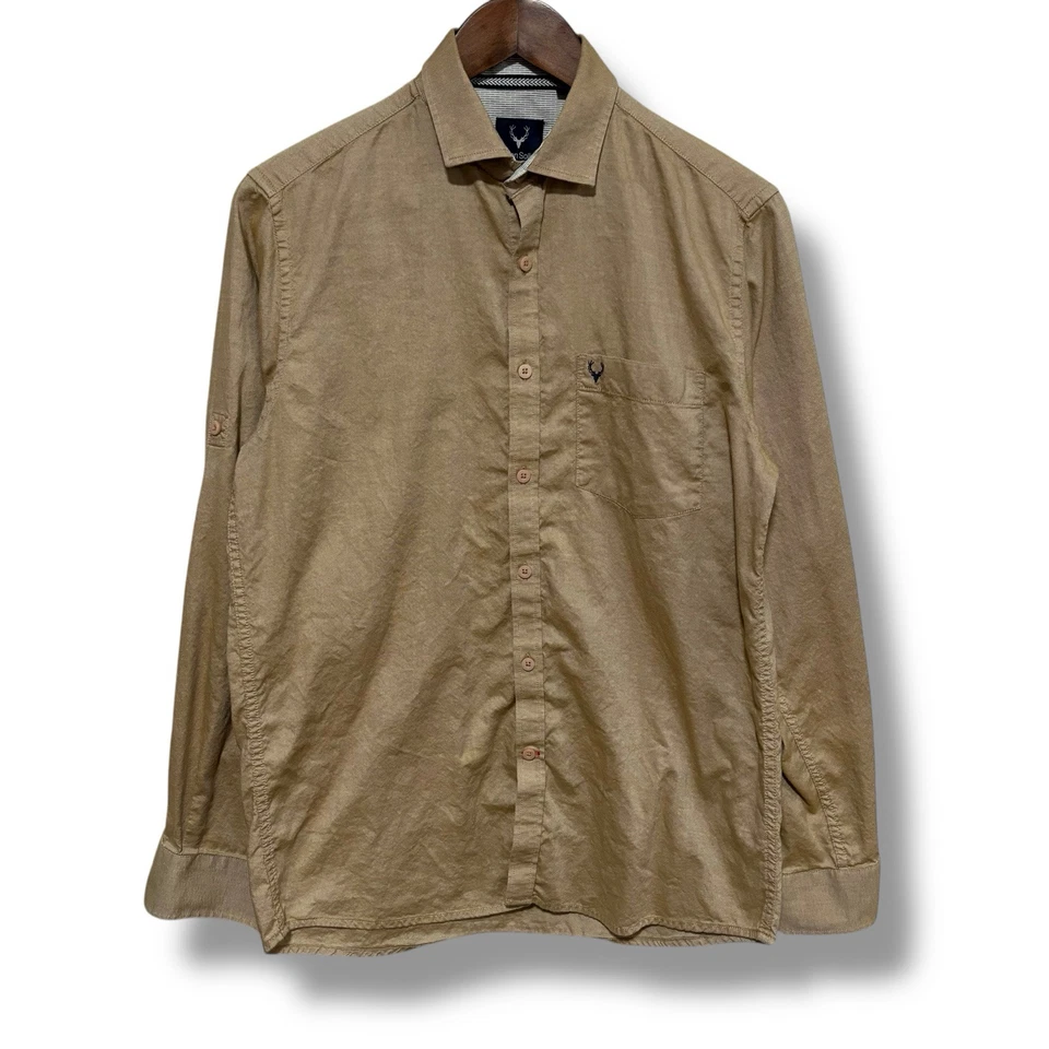 Allen Solly Men's Embroidered Pocket Logo Tan Button Down Shirt 39 / 20.5 x 29 - Image 1 of 4