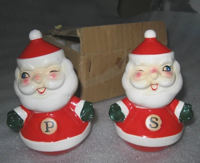 1960 Holt Howard  Blue Eye Winking Santa Claus Shakers - Image 1 of 4