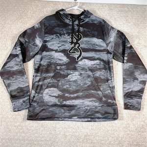 BROWNING Mens M Buckmark Hoodie Poly Fleece Long Sleeve Pullover Pocket Camo EUC - Picture 1 of 11