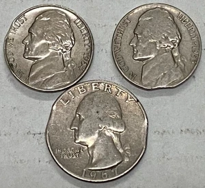 1967 WASHINGTON Quarter DOUBLE CLIPPED PLANCHET & 2 JEFFERSON NICKELS 1953 1974 - Picture 1 of 10