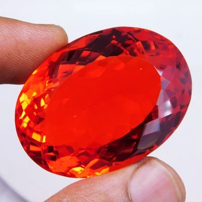 Opala de fogo mexicana natural certificada 197,45 quilates vermelha laranja corte oval pedra preciosa solta - Imagem 1 de 4