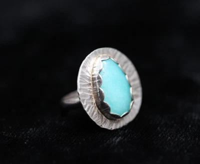 Blue Amazonite 925 Sterling Silver Cabochon Gemstone Bezel ring size 4.5 - Image 1 of 4