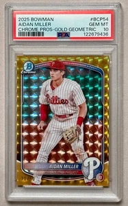Bowman 2025 - Chrome Prospects Gold Geometric 20/50 Aidan Miller #BCP-54 PSA 10 - Imagen 1 de 2