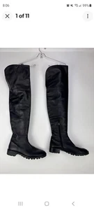 Stuart Weitzman SW Women’s Black Leather Tall Riding Boots Size 7.5B w/ankle zip - Picture 1 of 12