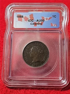 1888 CANADA ONE LARGE CENT/1 PENNY ICG AU 50                              #T5021 - Picture 1 of 4