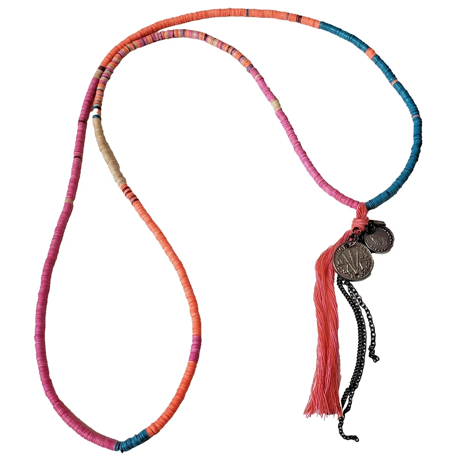 Chan Luu Shell Heishi Bead Necklace Coin Charms Colorful Multicolor Boho Hippie - Image 1 of 4