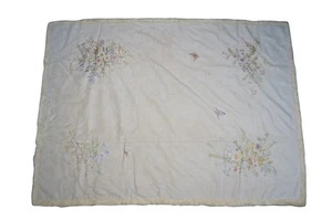 Chinoiserie White Cream Faux Fur Painted Suede Floral Butterfly Throw Blanket - Picture 1 of 12