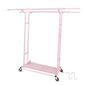 Pink Heavy Duty Double Rod Garment Rack for Hanging Clothes, Rolling Clothes - Picture 1 of 7