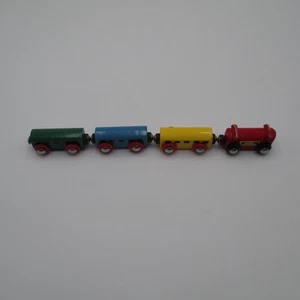 Vintage BRIO Wooden Train Engine + 3 Cars Set Wood Railway Made in Sweden 4pc - Picture 1 of 12