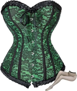 Size Large Corset Bustier Floral Lace Top Vintage Sexy Gothic Satin Lingerie - Picture 1 of 6