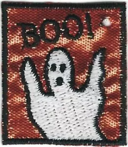 Black "BOO" White Ghost Halloween embroidery Shiny Orange patch - Picture 1 of 1