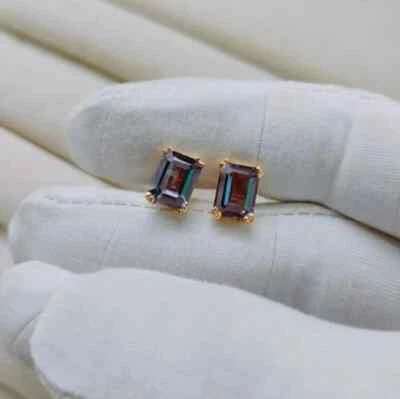 PENDIENTES DE ALEJANDRITA RUSA NATURAL 6,44ct postes enchapados en oro amarillo de 14k Foto 1 de 4