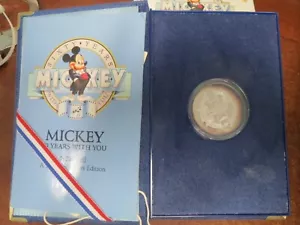 1988 WALT DISNEY Mickey Mouse 60 YEARS WITH YOU SILVER COIN 1 Troy Oz TONED ~#66 - Picture 1 of 3