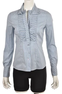 BCBG Maxazria Womens Top Size XS Blue Striped Button Down Shirt Blouse - Picture 1 of 4