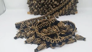 Fleco Oropesa SELTEN ATEMBERAUBEND 2 3/4" SCHWARZ GOLD QUASTE FRANSEN SPANIEN VORHANG BORTE - Bild 1 von 5