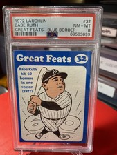 1972 Laughlin Great Feats Blue Border #32 Babe Ruth PSA 8 Graded Baseball Card