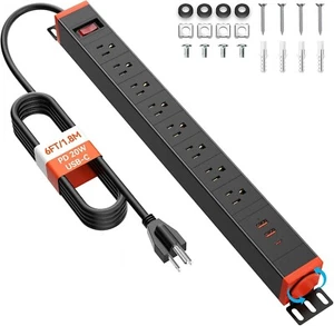 8 Steckdosen lange Steckdosenleisten mit USB Ports, Rackmontage Steckdosenleiste Heavy Duty 360 - Bild 1 von 7