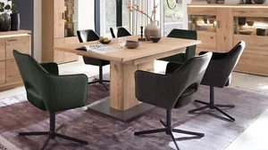 Esstisch ausziehbar Massivholz Barcelona Balkeneiche Metall schwarz 180-230 cm - Bild 1 von 13