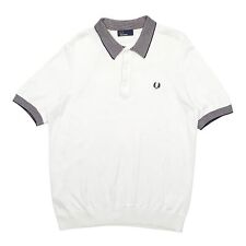 FRED PERRY White Polo Shirt Short Sleeve Cotton Mens L
