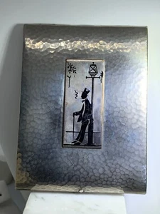 Art Deco Evans Hand Hammered Nickel Silver Cigarette Case Man Against Lamppost - Picture 1 of 5
