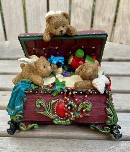 Caja de música de Navidad Schmid Osos de ángeles Cofre del tesoro Toca "Jingle Bells" Resina - Imagen 1 de 6