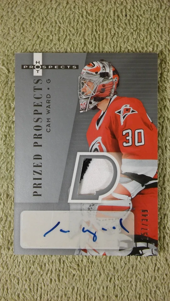 2005-06 Hot Prospects CAM WARD Rookie Rc Autograph Patch #d/349 Hurricanes - Image 1 of 2