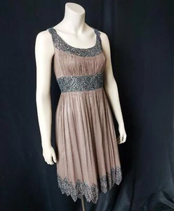 Adrianna Papell Y2K Vintage BEADED SILK CHIFFON Empire Waist COCKTAIL DRESS M - Picture 1 of 11