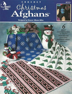 Christmas Afghans Crochet Tree Gifts Snowflakes Candy Canes Ornaments Angels OOP - Image 1 of 2