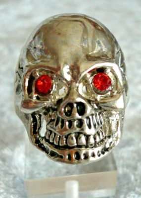 großer TOTENKOPF Folklore Schmuck Ring Tibet Silber + STRASS rot Gr. 21 - Bild 1 von 2