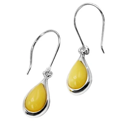 925 Solid Sterling Silver Butterscotch Baltic Amber Classic Drop Nice Earrings - Image 1 of 4