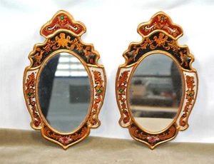 ROJO PERU Reverse Painted Glass MIRRORS Set of 2 Peruvian Vintage - Picture 1 of 13