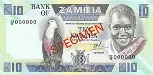 Zambia 10 Kwacha ND. 1984 P 26s Series 90/D Specimen Uncirculated Banknote RedA - Picture 1 of 2
